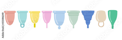 Menstrual cup set. Eco-friendly, silicone washable menstrual cup. Zero waste period personal hygiene. Plastic-free concept.