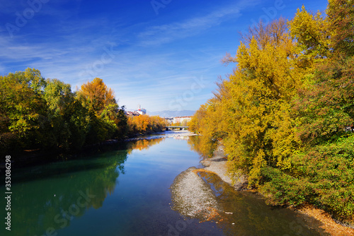 Autumn colours around the Arve River in Geneva, Switzerland, Europe