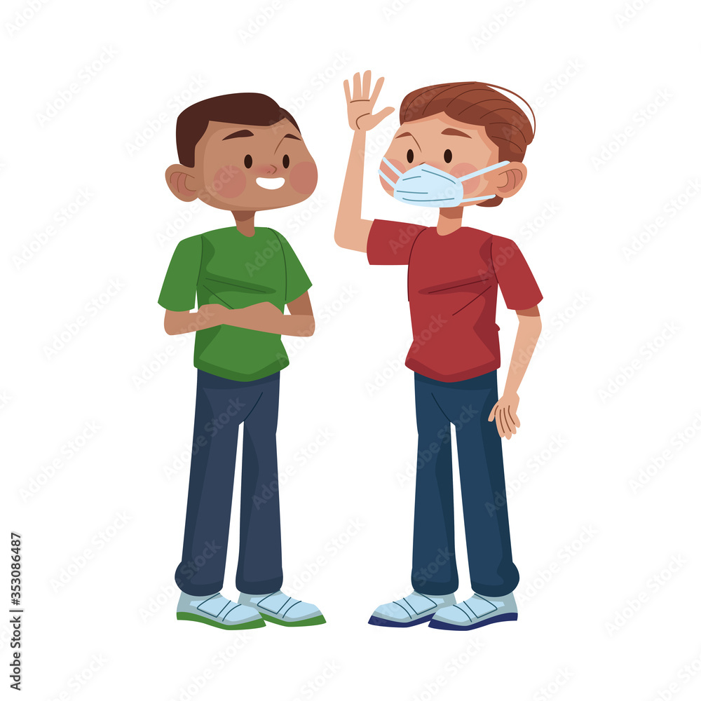 interracial young men using medical masks characters interracial young men using medical masks characters