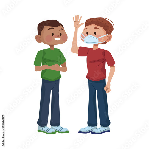 interracial young men using medical masks characters