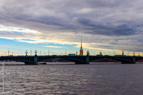 Trinity bridge across the Neva river in St. Petersburg, Russia