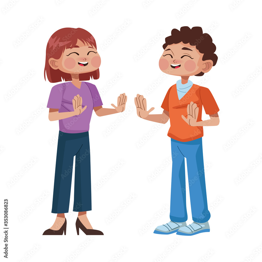 young couple avatars characters icon