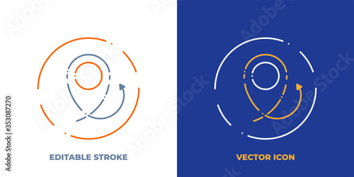 Navigation tag line art vector icon with editable stroke. Outline symbol of position marker. Location pin pictogram made of thin stroke. Isolated on background.