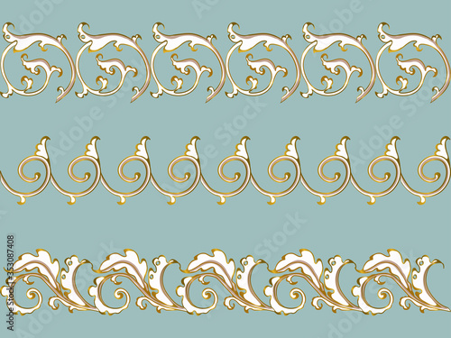 Antique ornament in style baroque of acanthus leaves. Vector set gold on blue.