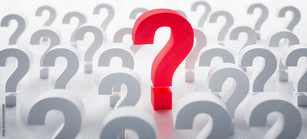 Red Question Mark in Group of White Question Marks Red Question Mark in Group of White Question Marks