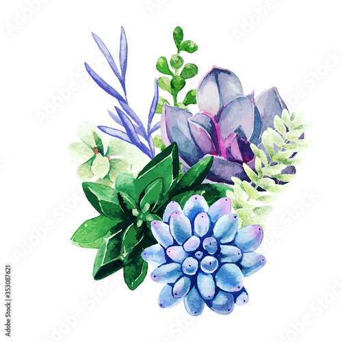 Bright watercolor plants, the tiny color bouquet