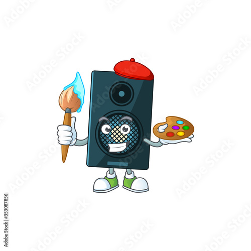 creative Artist of sound system cartoon character painting using a brush