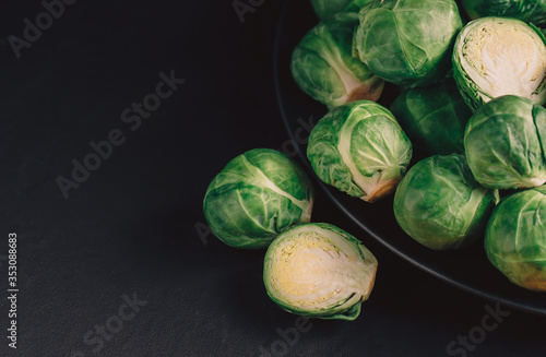 Brussels sprouts on Black background photo