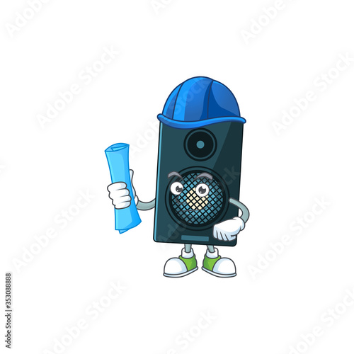 brilliant Architect sound system mascot design style with blue prints and helmet