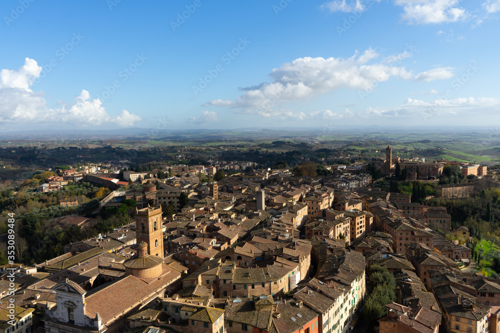 View of  the city of Siena from the top of the tower of Mangia, Tuscany, Italy
