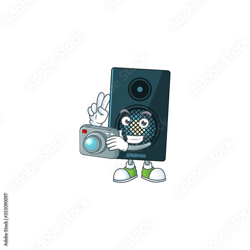 Sound system photographer mascot design taking a picture with a camera