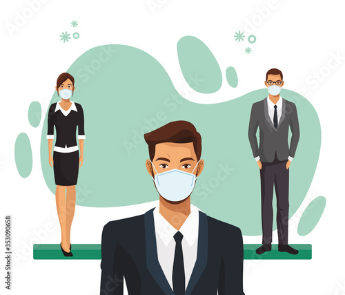 business people working and wearing medical masks