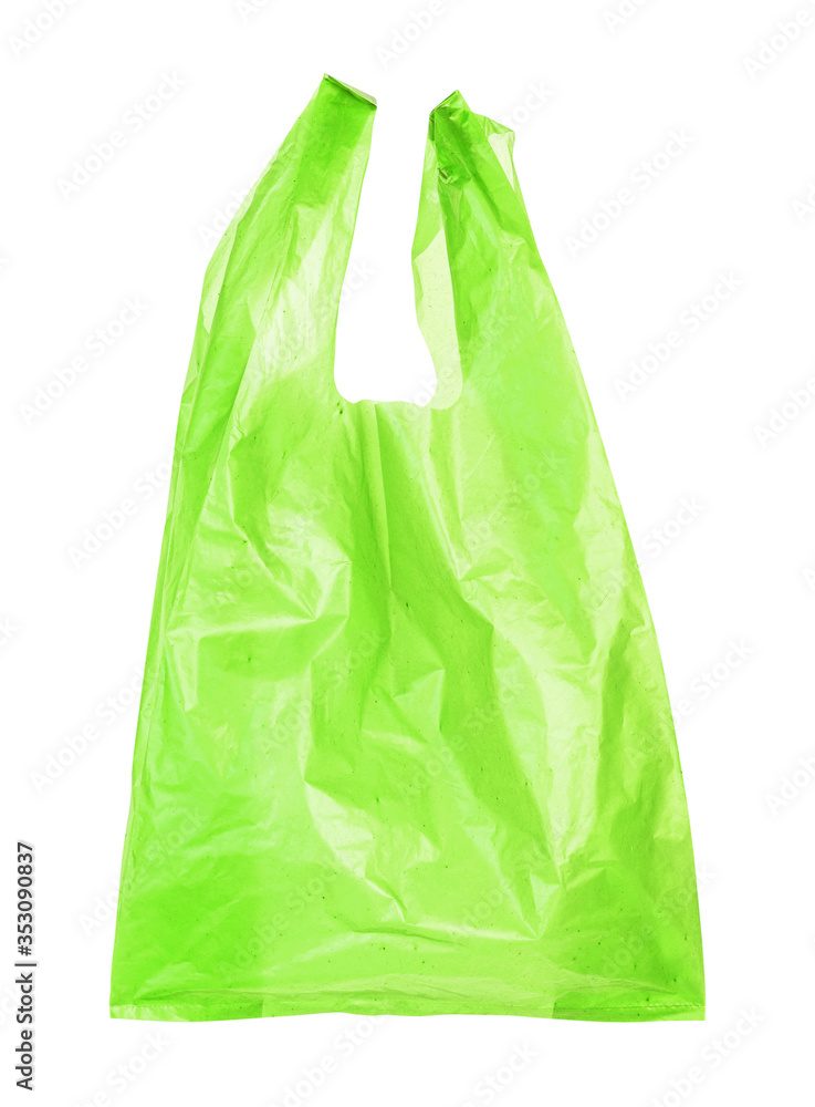Green plastic bags isolated on white background with clipping path