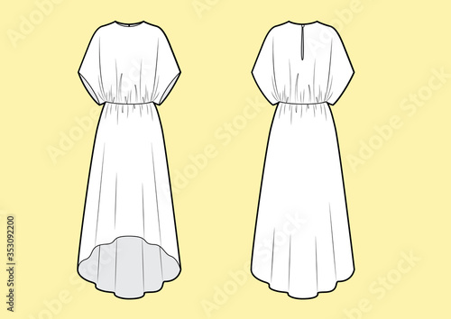 maxi dress one piece fashion vector illustration flat sketches template