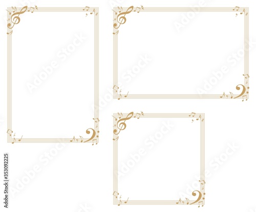 Music-themed decorative frame.Decorative frame.A frame that gave a change in size to the same design.Good frame for a4 size paper.Background for certificate.