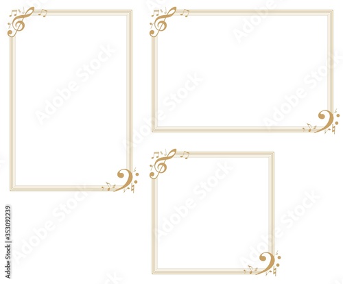 Music-themed decorative frame.Decorative frame.A frame that gave a change in size to the same design.Good frame for a4 size paper.Background for certificate.