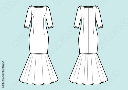 Vector illustration of maxi dress with volant.