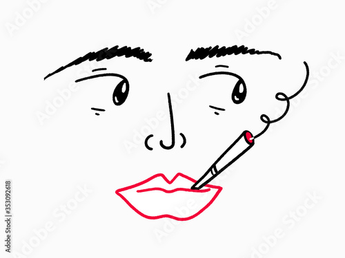 Vector illustration of girl smoking cigarette. Doodle cartoon character. Caricature vector illustration. Fashion concept, woman face minimalist design.