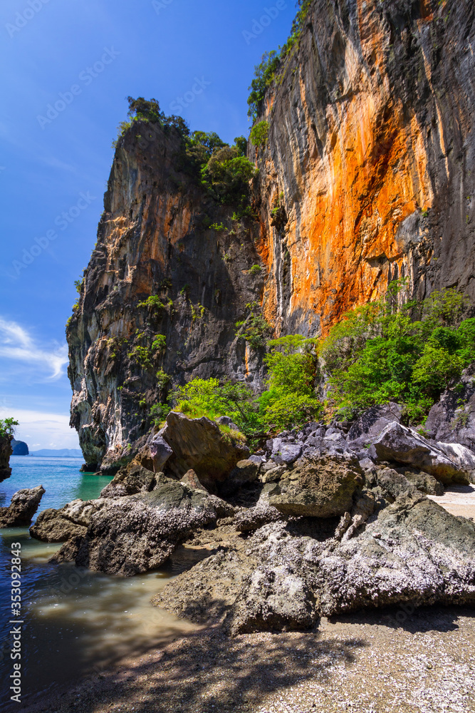 Amazing scenery of limestone hill on the island of Phang Nga Bay, Thailand