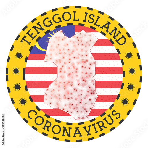 Coronavirus in Tenggol Island sign. Round badge with shape of Tenggol Island. Yellow island lockdown emblem with title and virus signs. Vector illustration.