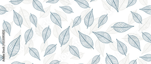 Blue leaves seamless background on white background. Vector illustration. © Nataly-Nete