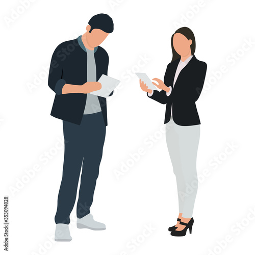A man and women. People at work. Vector characters, flat icon, isolated on white background.