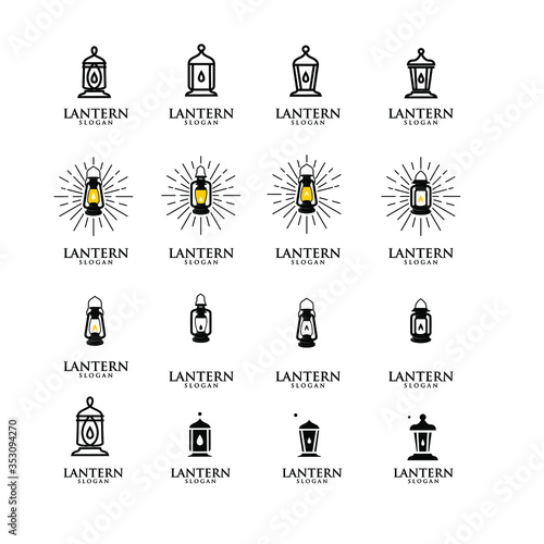 set collection lantern lamp old black logo icon design illustration photo