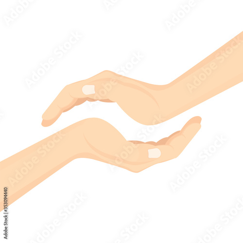 Hand palms vector illustration. Protect and care concept metaphor graphic. Part of set. 