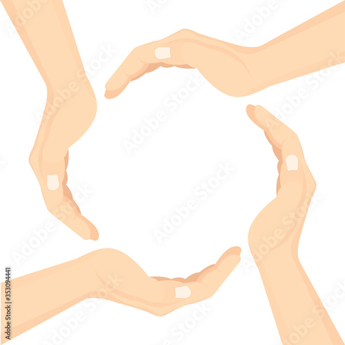 Hand palms vector illustration. Protect and care concept metaphor graphic. Part of set. 
