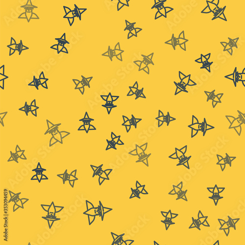 Blue line Wizard warlock icon isolated seamless pattern on yellow background. Vector Illustration