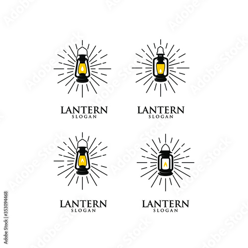 set collection lantern lamp old black logo icon design illustration