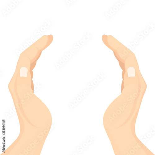 Hand palms vector illustration. Protect and care concept metaphor graphic. Part of set. 