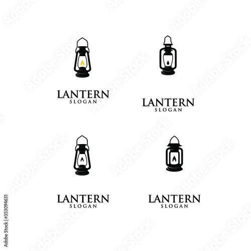 set collection lantern lamp old black logo icon design illustration
