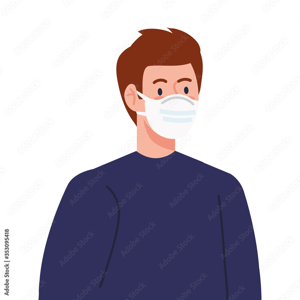 man using protective surgical mask for covid 19 prevention vector illustration design