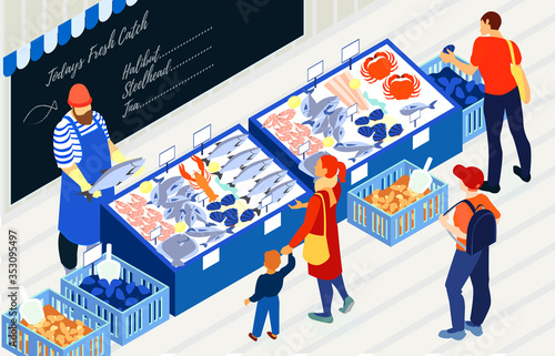 Fish Shop Isometric Illustration