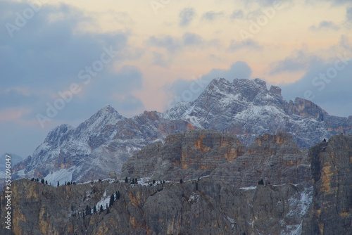 Sunset alpine landscape in the Dolomites, Italy, Europe photo