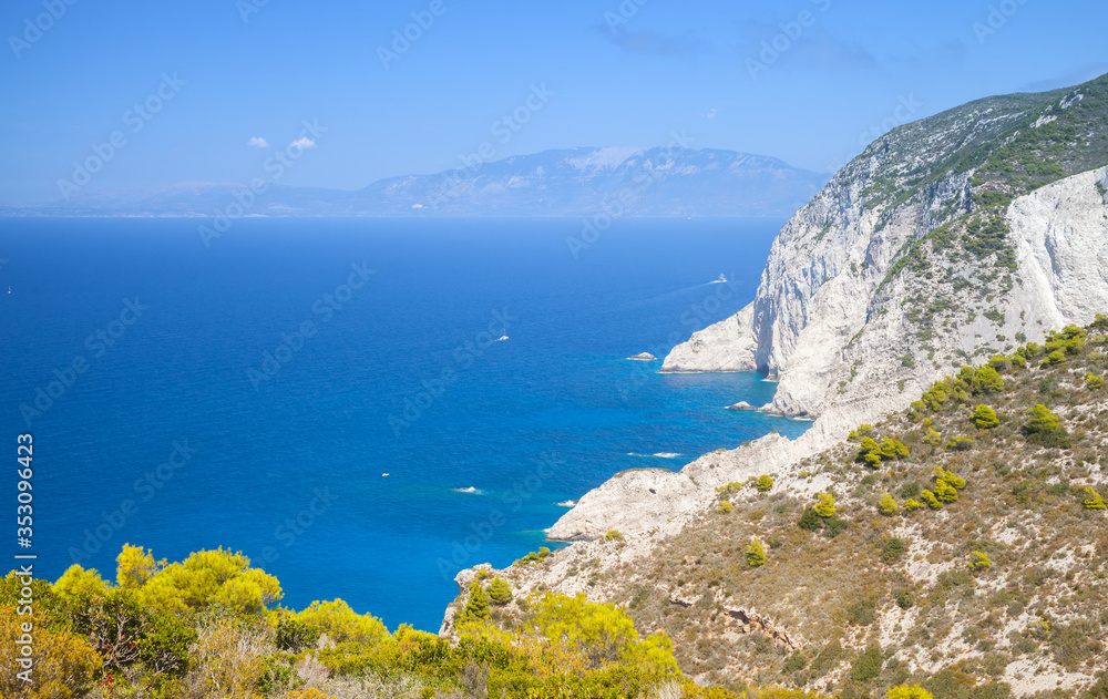 Navagio bay, Greece. Coastal landscape with rocks