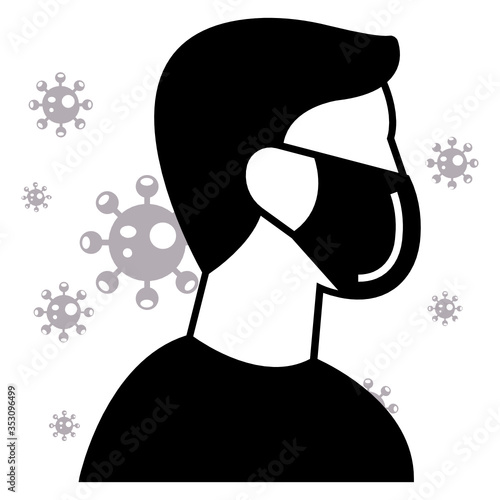 Man is wearing surgical face mask to avoid spreading ncov infection vector icon design, Coronavirus effected person concept, covid-19 victim on white background,  