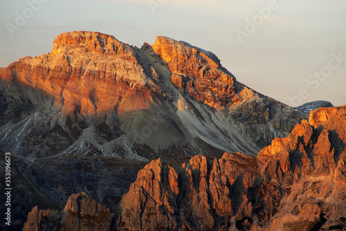 Sunset colours over Odle Group Mountains, Dolomites, Italy, Europe