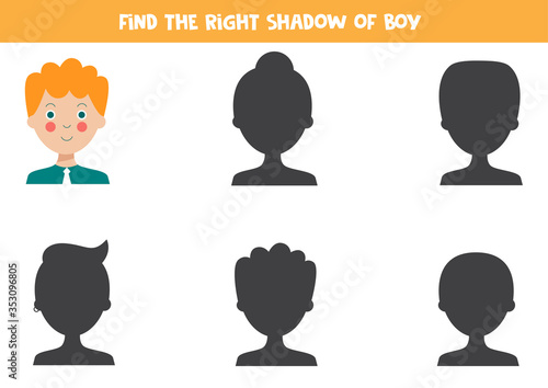 Find the correct shadow of the cute cartoon young man.
