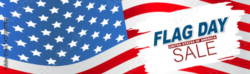 Flag Day USA sale banner or header. United States of America national Old Glory, The Stars and Stripes. 14 June American holiday. Vector illustration.