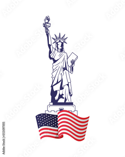 united states of america flag with liberty statue
