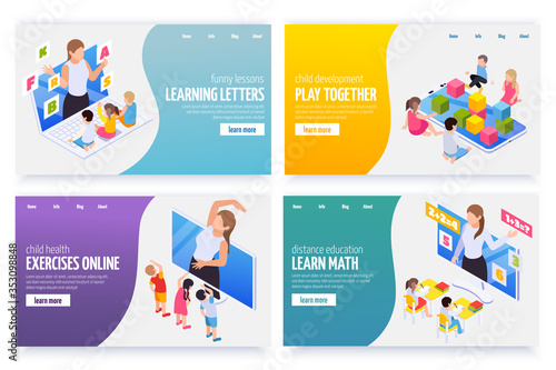 Kindergarten Online Isometric Banners