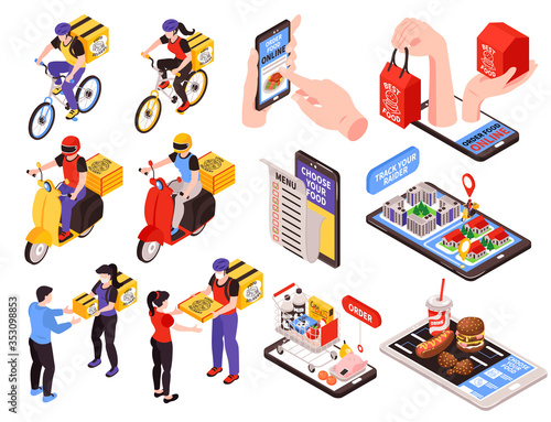 Food Delivery Isometric Set 