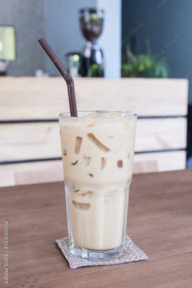 Iced coffee latte in cafe Iced coffee latte in cafe