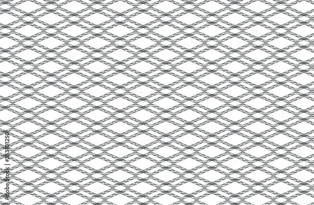 Fototapeta premium Connected black zig-zag repeating outline pattern creates diamond shapes against a white background, vector illustration