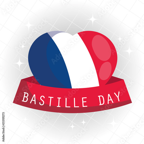 france heart wth ribbon of happy bastille day vector design