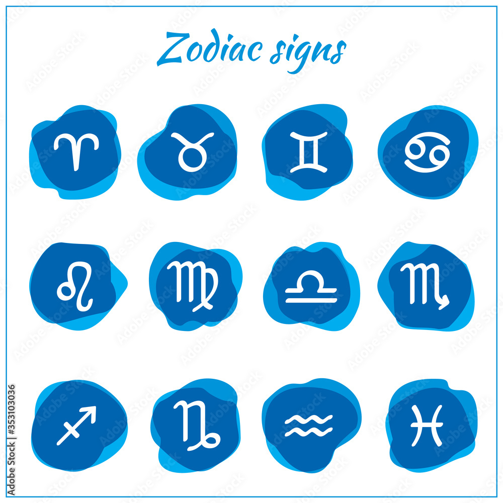 Zodiac icons. Set of hand drawn watercolor brush zodiac signs. Astrological signs isolated on white background Zodiac icons. Set of hand drawn watercolor brush zodiac signs. Astrological signs isolated on white background
