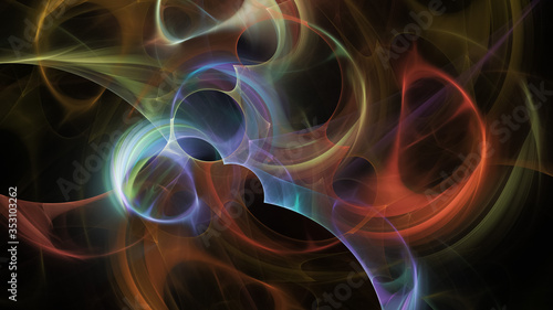 Abstract colorful orange and violet glowing shapes. Fantasy light background. Digital fractal art. 3d rendering.