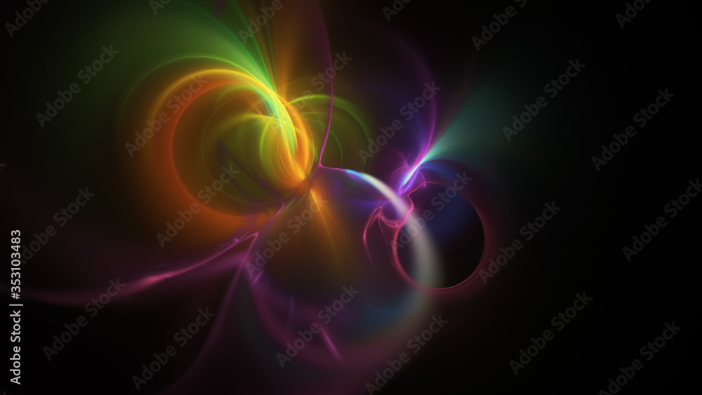 Abstract colorful rainbow glowing shapes. Fantasy light background. Digital fractal art. 3d rendering.